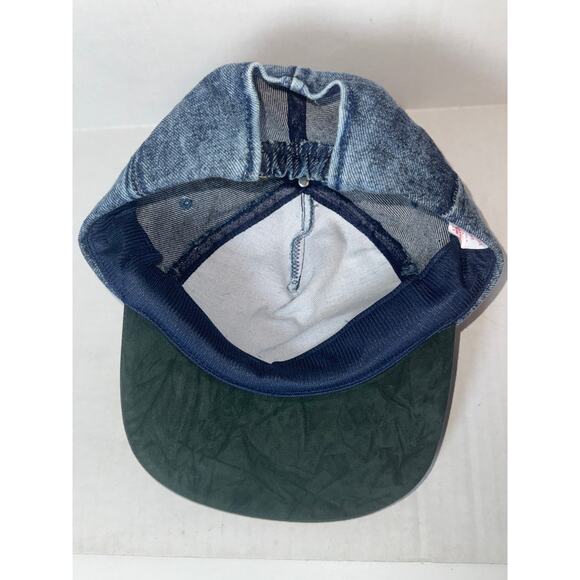 Vintage 80s Lake Kabetogama Minnesota Acid Wash Denim Suede Baseball Cap Hat - Picture 3 of 4